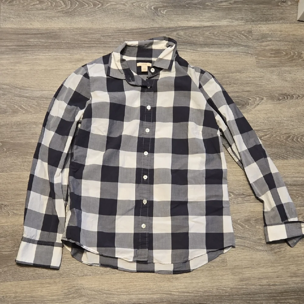 J Crew Black&white Buffalo Check Button Front Shirt Sz 8